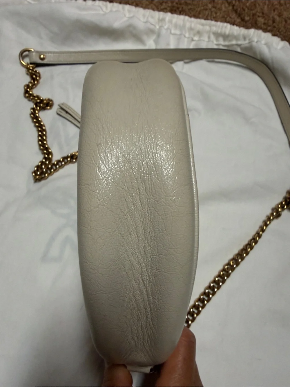 Gucci Round Chevron Crossbody Bag in Light Beige with Gold Hardware